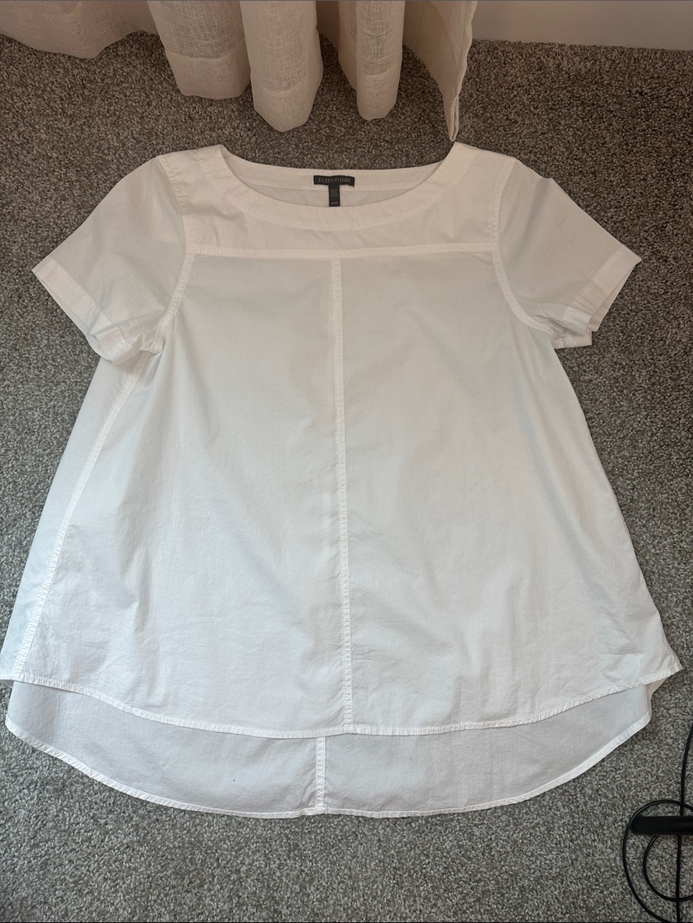Eileen Fisher White Short-Sleeve Cotton Blend Top